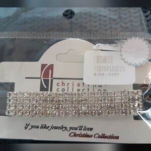 New Elegant 4 Row Silver Crystal Rhinestone Bracelet In Package